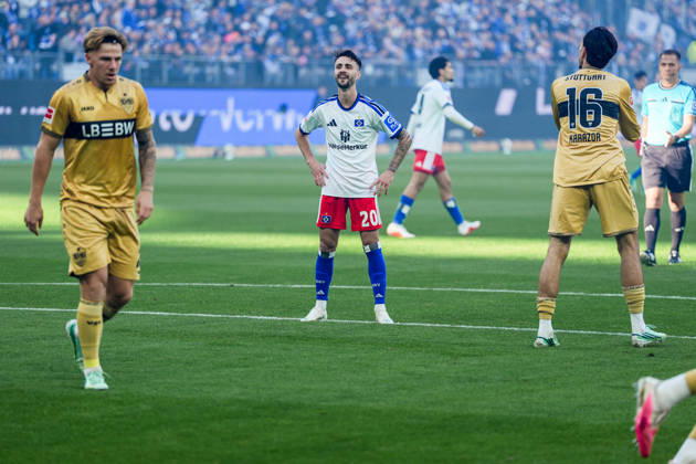 Germany Soccer Bundesliga 2026–27, Matchday 6: Hamburger SV (HSV) vs. VfB Stuttgart at Volkspark Stadium, Hamburg; Fabio Vieira (Hamburger SV), 20; Finn Jeltsch (VfB Stuttgart), 29; Atakan Karazor (VfB Stuttgart), 16 Copyright: xStefanxTrochax
