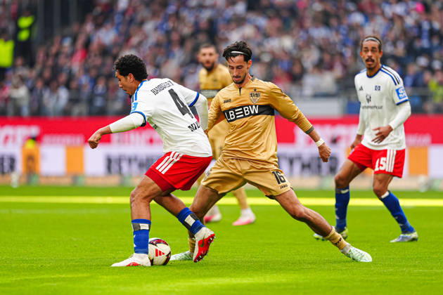 Bilal Nadir, Hamburger SV, 04; Atakan Karazor, VfB Stuttgart, 16 GER; Hamburger SV vs. VfB Stuttgart, soccer, Bundesliga 1, Matchday 06, 2026–2027 season, October 17, 2026 DFL regulations prohibit any use of photographs as image sequences and or quasi-video GER, Hamburger SV vs. VfB Stuttgart, soccer, 1st Bundesliga, Matchday 06, 2026–2027 Season, October 17, 2026, Hamburg Copyright: xEibner-Pressefoto MarcelxvonxFehrnx EP_MFN