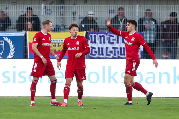 October 17, 2026, Soccer, Men s, Regionalliga Nord, Matchday 14, BSV Kickers Emden 1, FC Phönix Lübeck. Celebration of the 0–1 goal by Julian Matthias Boccaccio. 19 Phönix Lübeck