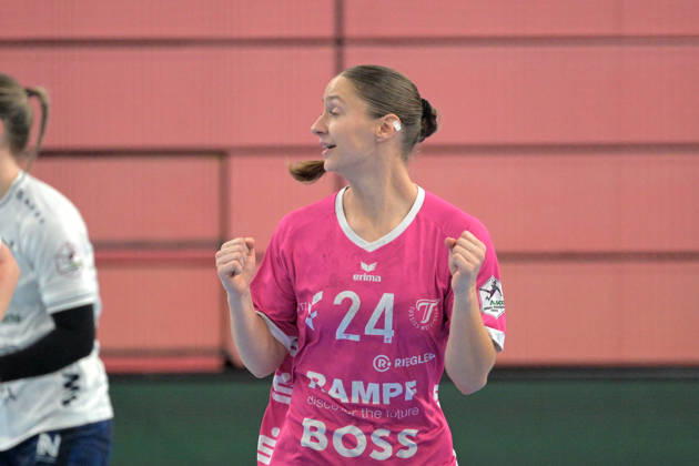 Marie Luisa Stumpf of TusSies Metzingen, 24, celebrates after scoring a goal in the TusSies Metzingen vs. Sport Union Neckarsulm game, handball, Alsco HBF, Matchday 6, 2026–2027 season, October 17, 2026: TusSies Metzingen vs. Sport Union Neckarsulm, Handball, Alsco HBF, Matchday 6, 2026–2027 Season, October 17, 2026, Tübingen Copyright: xEibner-Pressefotox EP_TBR