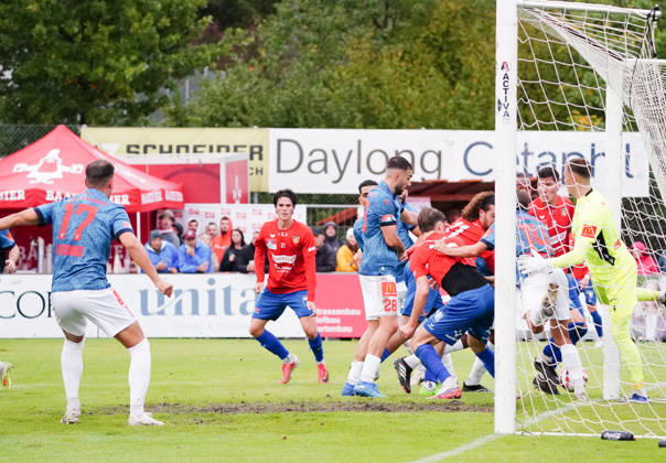 October 26, 2017, Cham, Switzerland; Men s Soccer, 2026–2027 Season, Swiss Cup, Round 2, SC Cham vs. FC Sion, 0–2; Photo: Scene in front of FC Sion goalkeeper Anthony Racioppi in action