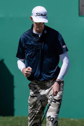 October 18, 2026, Macau, Macao Sar, China: Charles PORTER from the USA takes the tied lead on -14 Par with a stunning -9 Par final round. PORTER celebrates a final -2 Par hole on the 18th green. Macau Open Golf 2026 Final Round. Macau Open Golf 2026 Final Round  - ZUMAr144 20261018_zap_r144_050 Copyright: xJaynexRussellx