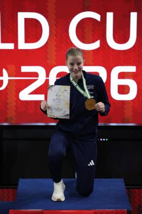 FIE Fencing World Cup in Algeria ORAN, ALGERIA - OCTOBER 18: French fencer Toscane Tori receives her gold medal during the award ceremony at the FIE Fencing World Cup at the Miloud Hadefi Olympic Complex in Oran, Algeria, on October 18, 2026. Tori defeats Bulgaria s Yoana Ilieva 15-12 in the women s individual sabre final to claim her first career World Cup title. Farouk Batiche Anadolu Oran Algeria. Editorial use only. Please get in touch for any other usage.  Copyright: x2026xAnadoluxFaroukxBatichex