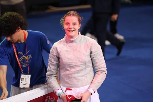 FIE Fencing World Cup in Algeria ORAN, ALGERIA - OCTOBER 18: French fencer Toscane Tori celebrates after defeating Bulgaria s Yoana Ilieva 15-12 in the women s individual sabre final at the FIE Fencing World Cup at the Miloud Hadefi Olympic Complex in Oran, Algeria, on October 18, 2026. Tori claims her first career World Cup title. Farouk Batiche Anadolu Oran Algeria. Editorial use only. Please get in touch for any other usage.  Copyright: x2026xAnadoluxFaroukxBatichex