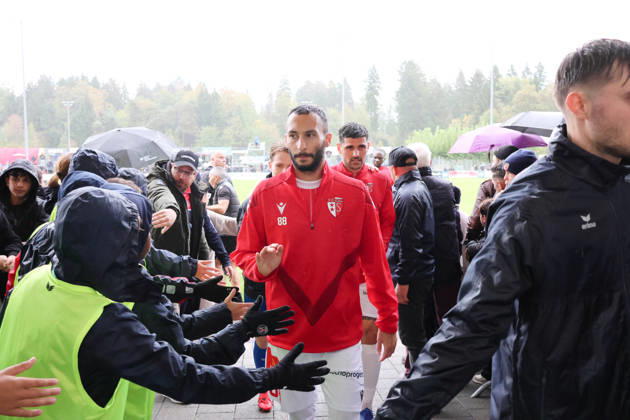 October 17, 2026, Cham, Switzerland, Men s Soccer, 2026–2027 Season, Swiss Cup, Round 2, SC Cham vs. FC Sion, 0–2, Photo by Ali Kabacalman, FC Sion with fans, action shot, single frame