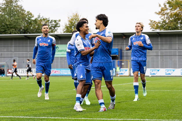 Germany: TSG Hoffenheim II vs. SC Verl, 3. Liga, 2026–27 season, Dietmar Hopp Stadium, Sinsheim. Yasin Zor of TSG Hoffenheim II (No. 10) celebrates with his teammates after scoring the 1–0 goal at the Dietmar Hopp Stadium in Sinsheim, Baden-Württemberg, Germany. Copyright: xBenedictxChristx