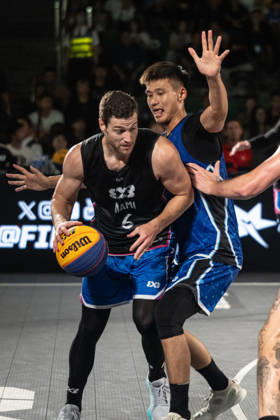 October 18, 2026, Macau, Macao Sar, China: FIBA 3x3 Basketball Macau.Semi-Final between Miami (black top) and Shanghai (blue) in the setting of the famous Ruins of St Pauls. FIBA 3x3 Basketball Macau  - ZUMAr144 20261018_zap_r144_082 Copyright: xJaynexRussellx