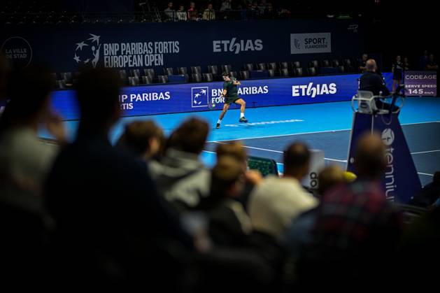 Federico Cina of Italy is pictured in action during the European Open ATP, Tennis Herren tennis tournament in Brussels, on Saturday 18 October. This year s edition of the tournament is taking place from 17 to 25 October DAVIDxPINTENS  x190193324x