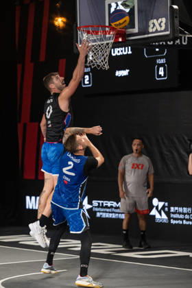 October 18, 2026, Macau, Macao Sar, China: FIBA 3x3 Basketball Macau.Semi-Final between Miami (black top) and Shanghai (blue) in the setting of the famous Ruins of St Pauls. FIBA 3x3 Basketball Macau  - ZUMAr144 20261018_zap_r144_085 Copyright: xJaynexRussellx