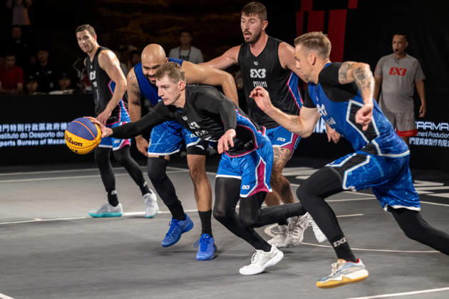 October 18, 2026, Macau, Macao Sar, China: FIBA 3x3 Basketball Macau.Semi-Final between Miami (black top) and Shanghai (blue) in the setting of the famous Ruins of St Pauls. FIBA 3x3 Basketball Macau  - ZUMAr144 20261018_zap_r144_086 Copyright: xJaynexRussellx