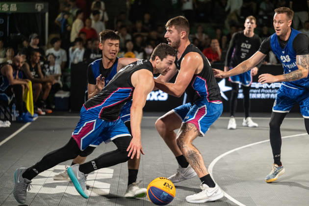 October 18, 2026, Macau, Macao Sar, China: FIBA 3x3 Basketball Macau.Semi-Final between Miami (black top) and Shanghai (blue) in the setting of the famous Ruins of St Pauls. Macau China - ZUMAr144 20261018_zap_r144_089 Copyright: xJaynexRussellx