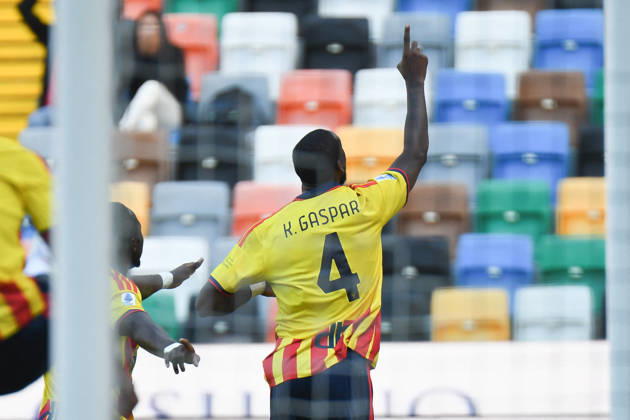 SOCCER - Serie A - Udinese Calcio vs. US Lecce Photo by IPA ABACAPRESS.COM89851729 - Lecce s Kialonda Gaspar celebrates after scoring a goal during the Serie A soccer match between Udinese Calcio and US Lecce in Udine, Italy, on October 18, 2026 Udine Italy Copyright: xIPAxSport ABACAx