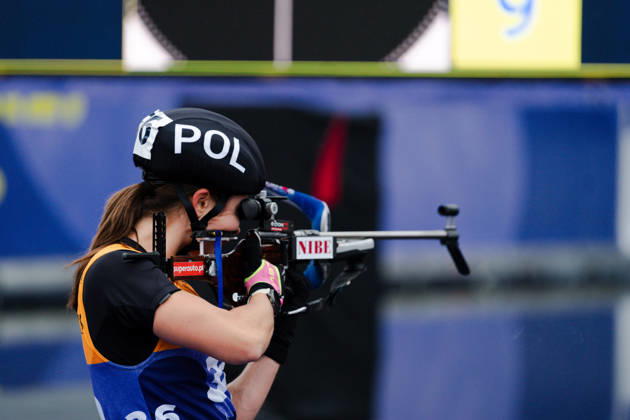 October 18, 2026, GER, Biathlon, Women, IBU Biathlon Loop One Festival 2026, 2026–2027 Season, Women’s Super Sprint Qualification Heat 1–4: Kamila Zuk (POL), 36, warming up at the shooting range in Munich’s Olympiapark, Bavaria, Germany Copyright: xNordphoto Vux