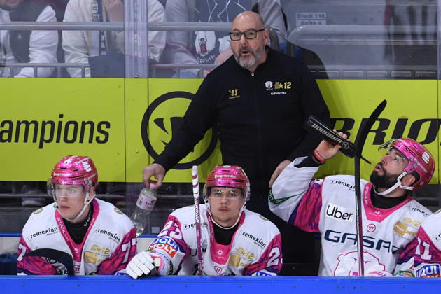 Ice Hockey: Penny DEL, Matchday 10—Krefeld Pinguine vs. Eisbären Berlin on October 18, 2026, at the Yayla Arena in Krefeld. Eric Dubois, Head Coach of Berlin. In accordance with the guidelines of the DEL (German Ice Hockey League), the publication and further use of the footage in electronic media and on devices of any kind is not permitted while the game is in progress xRx