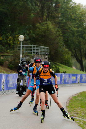 October 18, 2026, GER, Biathlon, Women, IBU Biathlon Loop One Festival 2026, 2026–2027 Season, Women’s Super Sprint Qualification Heat 1: 4 Janina Hettich Walz (GER), 3, Lisa Vittozzi (ITA), 1 in the lead; Munich Olympic Park, Bavaria, Germany Copyright: xNordphoto Vux
