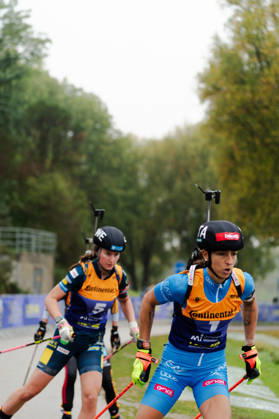 October 18, 2026, GER, Biathlon, Women, IBU Biathlon Loop One Festival 2026, 2026–2027 Season, Women’s Super Sprint Qualification Heat 1–4: Lisa Vittozzi (ITA), 1st; Ella Halvarsson (SWE), 5th in the head-to-head match at Munich Olympic Park, Bavaria, Germany Copyright: xNordphoto Vux