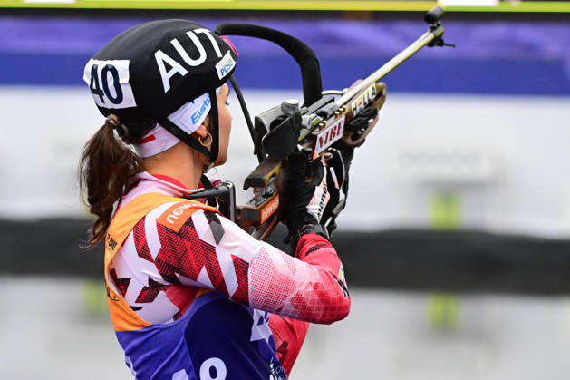 BIATHLON ZDOUC Dunja AUT during the Women s and Men s Super Sprint Qualifier at the Loop One Biathlon Opening Festival in Munich s Olympic Park on October 18, 2026, Germany, Bavaria, Munich, Hans-Jochen-Vogel-Platz, Olympic Park, Bavaria, Germany