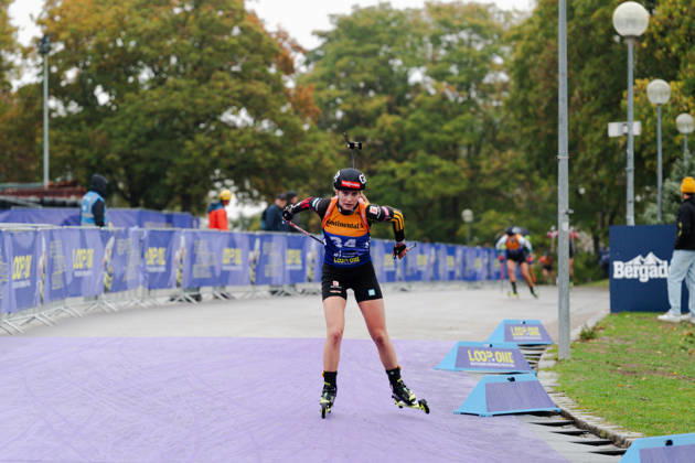 October 18, 2026, GER, Biathlon, Women, IBU Biathlon Loop One Festival 2026, 2026–2027 Season, Women’s Super Sprint Qualification, Heat 1–4: Julia Tannheimer (DEU), 34th in the turn, Munich Olympic Park, Bavaria, Germany Copyright: xNordphoto Vux