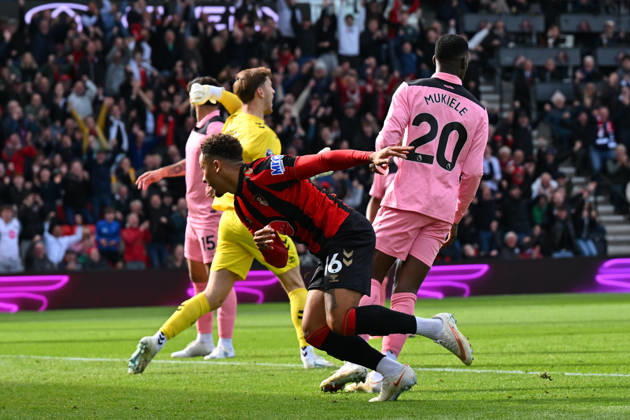 Bournemouth v Sunderland, Premier League Goal 1-0 - Marcus Tavernier (16) of AFC Bournemouth celebrates scoring the opening goal during the Premier League match between Bournemouth and Sunderland at the Vitality Stadium, Bournemouth, UK on 18 October 2026. Bournemouth Vitality Stadium Dorset UK Editorial use only DataCo restrictions apply See www.football-dataco.com , Copyright: xGrahamxHuntx PSI-25032-0053