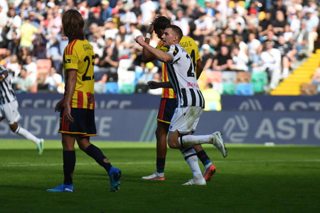 SOCCER - Serie A - Udinese Calcio vs. US Lecce Photo by IPA ABACAPRESS.COM89854417 - Udinese s Jakub Piotrowski celebrates after scoring the disallowed goal during the Serie A soccer match between Udinese Calcio and US Lecce in Udine, Italy, on October 18, 2026 Udine Italy Copyright: xIPAxSport ABACAx