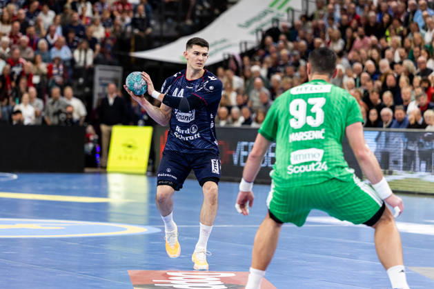 Opel HBL SG Flensburg Handewitt vs. Füchse Berlin, October 18, 2026, Aymeric Minne No. 44, SG Flensburg Handewitt vs. Mijajlo Marsenic No. 93, Füchse Berlin Opel HBL SG Flensburg Handewitt vs. Füchse Berlin, GGW Arena on October 18, 2026 Copyright: xBEAUTIFULxSPORTS MarioxM.xKobergx