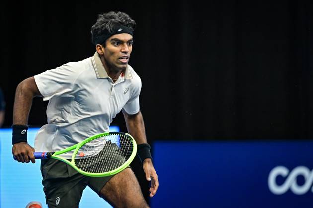 Nishesh Basavareddy of the United States pictured in action during the European Open ATP, Tennis Herren tennis tournament in Brussels, on Saturday 18 October. This year s edition of the tournament is taking place from 17 to 25 October DAVIDxPINTENS  x190208255x
