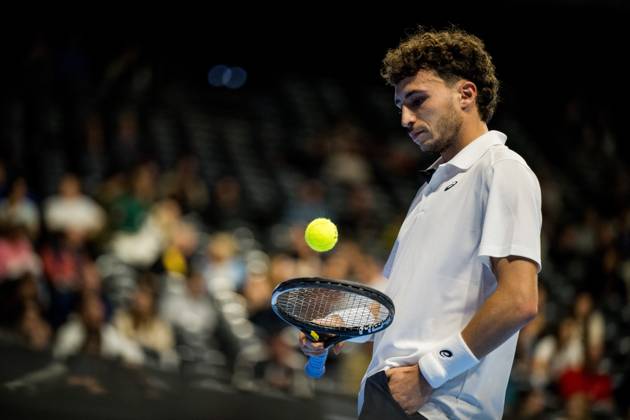 Clement Chidekh of France pictured in action during the European Open ATP, Tennis Herren tennis tournament in Brussels, on Sunday 18 October. This year s edition of the tournament is taking place from 17 to 25 October JASPERxJACOBS  x190208615x