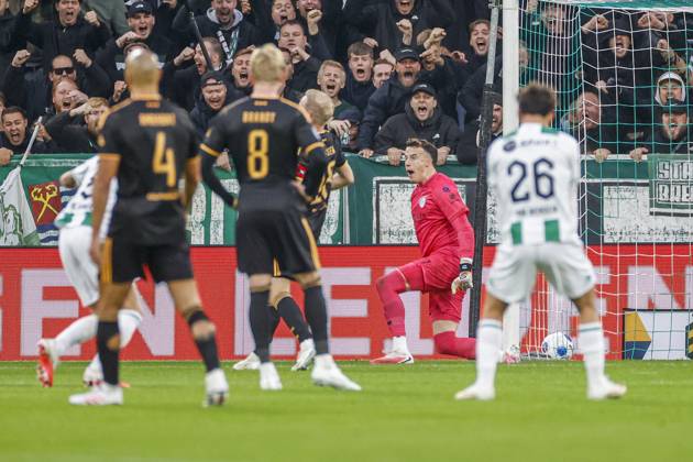 GRONINGEN , 18-10-2026 , Euroborg Stadium, season 2026 2027 , Dutch Eredivisie Football , match between FC Groningen and Ajax. Picture shows FC Groningen goalkeeper Etienne Vaessen stops a penalty Groningen - Ajax  x208697220x Copyright: