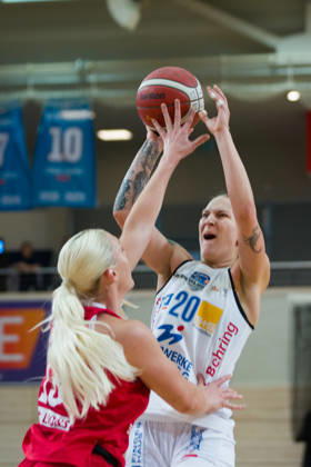 Marta Miscenko (Lions), 13; Lea Debeljak (Marburg), 20; Halfit (Lions) vs. BC Marburg Blue Dolphins, Women s Basketball, 1st Bundesliga, DBBL, Matchday 3 of the 2026–27 season, October 18, 2026, SWH Arena, Saxony-Anhalt, Germany