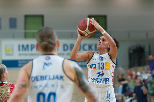 Sara Guerreiro Marburg, 13, halfit Lions vs. BC Marburg Blue Dolphins, Women s Basketball, 1st Bundesliga, DBBL, Matchday 3 of the 2026–27 season, October 18, 2026, SWH Arena, Saxony-Anhalt, Germany