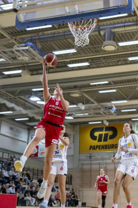 Toyota DBBL 2026–2027 HalFit Lions vs. BC Marburg, Halle an der Saale, Germany, October 18, 2026. Pictured: Alexia Allesch of Halle with the ball, Halle an der Saale, swh Arena, Saxony-Anhalt, Germany