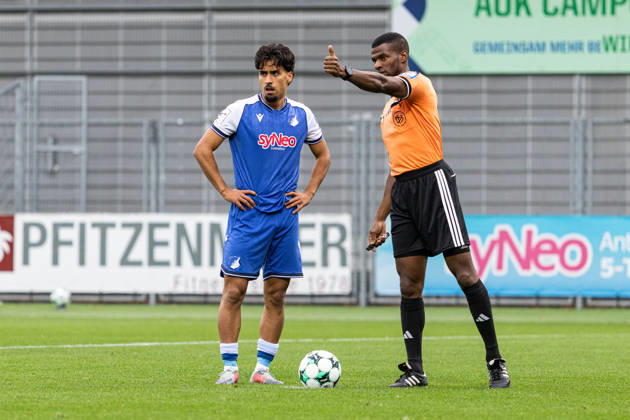 Germany: TSG Hoffenheim II vs. SC Verl, 3. Liga, 2026–27 season, Dietmar Hopp Stadium, Sinsheim; Yasin Zor, TSG Hoffenheim II, 10; Assad Nouhoum, referee; Sinsheim, Dietmar Hopp Stadium, Baden-Württemberg, Germany Copyright: xBenedictxChristx