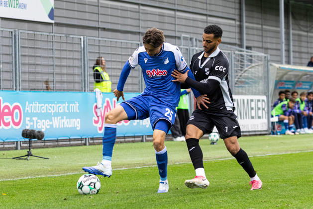 Germany: TSG Hoffenheim II vs. SC Verl, 3. Liga, 2026–27 season, Dietmar Hopp Stadium, Sinsheim; Konstantin Aleksa, TSG Hoffenheim II, 25; Amin Farouk, SC Verl, 7; Sinsheim, Dietmar Hopp Stadium, Baden-Württemberg, Germany Copyright: xBenedictxChristx