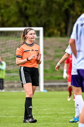October 18, 2026, Soccer, Women s Bundesliga 2, 2026–2027 season, Matchday 9, SG 99 Andernach vs. SGS Essen; Referee Sina Gieringer cautions an Essen player