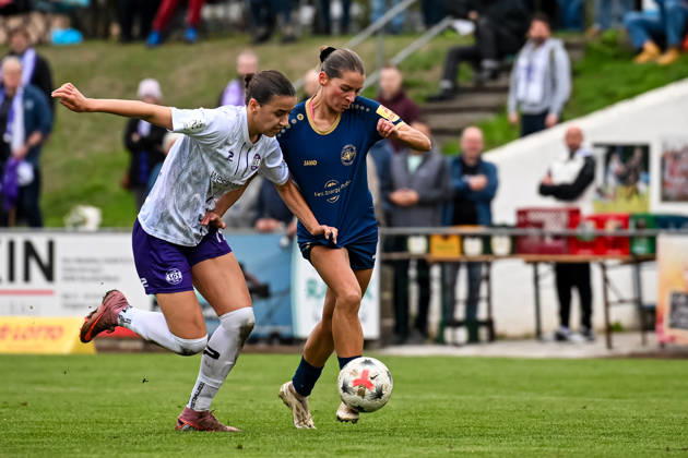 October 18, 2026, Soccer, Women s Bundesliga 2, 2026–2027, Matchday 9, SG 99 Andernach vs. SGS Essen: Selina Albrecht (Essen) and Mia Trombin (Andernach) in a tackle