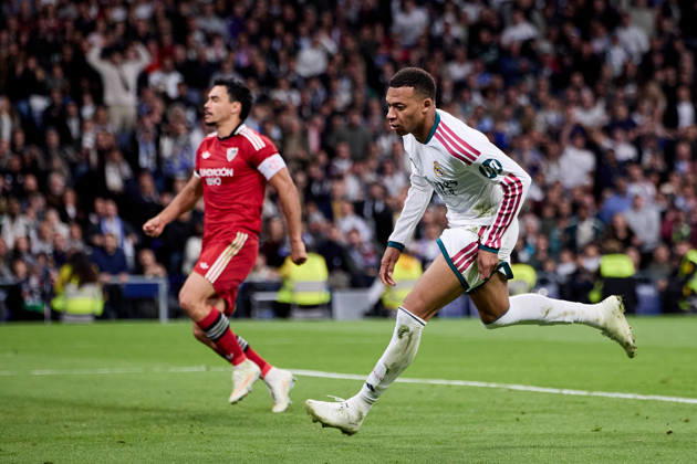 October 18, 2026, Madrid, Madrid, Spain: Kylian Mbappe of Real Madrid CF celebrates after scoring a goal during La Liga football match between Real Madrid CF and Sevilla at Santiago Bernabeu Stadium in Madrid, Spain, October 18, 2026 Soccer 2026: Real Madrid CF Vs Sevilla  - ZUMAa206 20261018_zsp_a206_057 Copyright: xRubenxAlbarranx