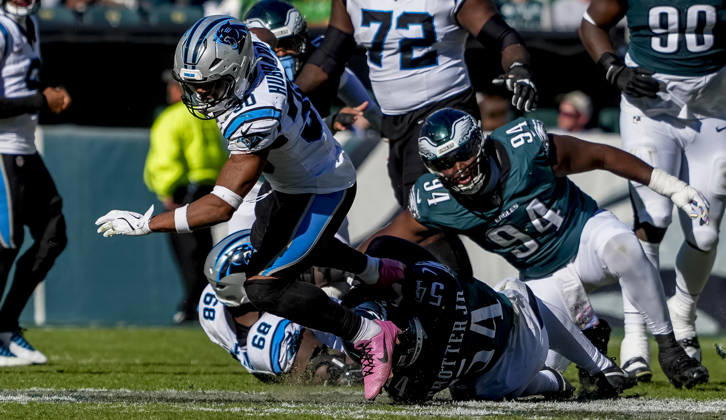 October 18, 2026, Philadelphia, Pa, USA: Oct 18, 2026; Philadelphia, PA, USA; Carolina Panthers running back Chuba Hubbard (30) rushes the ball during the NFL, American Football Herren, USA football matchup between the Carolina Panthers and Philadelphia Eagles at Lincoln Financial Field. The Panthers defeated the Eagles 25-14.Mandatory Credit: -Cal Media NFL 2026: Panthers Vs Eagles OCT 18  - ZUMAcs17 20261018_faf_cs17_044 Copyright: xScottxSeriox