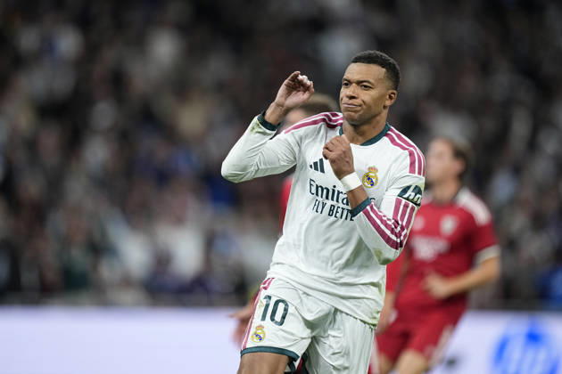 October 18, 2026, Madrid, Madrid, Spain: Kylian Mbappe of Real Madrid CF celebrates after scoring his team s third goal during the Spanish League, LaLiga EA Sports, football match between Real Madrid and Sevilla FC at Bernabeu stadium on October 18, 2026, in Madrid, Spain. Real Madrid V Sevilla FC - LaLiga EA Sports  - ZUMAa181 20261018_zaa_a181_413 Copyright: xOscarxJ.xBarrosox