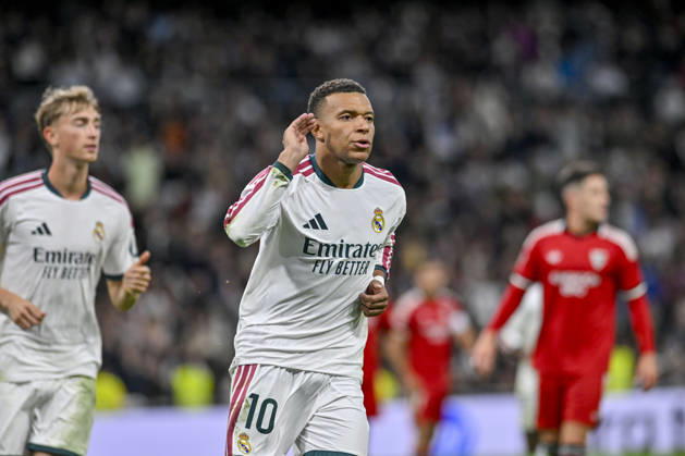 October 18, 2026, Madrid, Madrid, Spain: 10 KYLIAN MBAPPE of Real Madrid CF celebrates a goal during the match on Matchday 9 of the 2026-27 National League First Division Championship between REAL MADRID C.F. and SEVILLA FC, played at the Bernabeu Stadium on October 17, 2026, in Madrid, Spain. REAL MADRID C.F. Vs. SEVILLA FC - 2026 27 National League First Division Championship 10.18.26  - ZUMAc312 20261018_zsp_c312_085 Copyright: xOscarxManuelxSanchezx