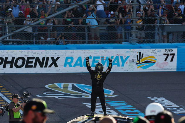 AVONDALE, AZ - OCTOBER 18: Tyler Reddick ( 45 23XI Racing ROCKSTAR ENERGY DRINK Toyota) celebrates after winning the NASCAR, Motorsport, USA Cup Series Playoffs Freeway Insurance 500 on October 18, 2026, at Phoenix Raceway in Avondale, AZ. (Photo by Kevin Abele Icon Sportswire) AUTO: OCT 18 NASCAR Cup Series Playoffs Freeway Insurance 500 EDITORIAL USE ONLY Icon261018005500