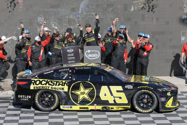 AVONDALE, AZ - OCTOBER 18: Tyler Reddick ( 45 23XI Racing ROCKSTAR ENERGY DRINK Toyota) celebrates after winning the NASCAR, Motorsport, USA Cup Series Playoffs Freeway Insurance 500 on October 18, 2026, at Phoenix Raceway in Avondale, AZ. (Photo by Kevin Abele Icon Sportswire) AUTO: OCT 18 NASCAR Cup Series Playoffs Freeway Insurance 500 EDITORIAL USE ONLY Icon261018008500