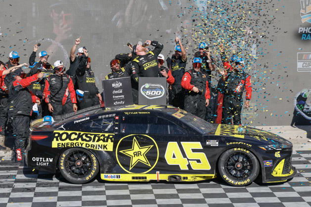 AVONDALE, AZ - OCTOBER 18: Tyler Reddick ( 45 23XI Racing ROCKSTAR ENERGY DRINK Toyota) celebrates after winning the NASCAR, Motorsport, USA Cup Series Playoffs Freeway Insurance 500 on October 18, 2026, at Phoenix Raceway in Avondale, AZ. (Photo by Kevin Abele Icon Sportswire) AUTO: OCT 18 NASCAR Cup Series Playoffs Freeway Insurance 500 EDITORIAL USE ONLY Icon261018009500