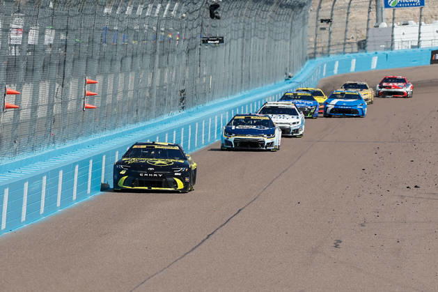 AVONDALE, AZ - OCTOBER 18: Tyler Reddick ( 45 23XI Racing ROCKSTAR ENERGY DRINK Toyota) leads a group during the NASCAR, Motorsport, USA Cup Series Playoffs Freeway Insurance 500 on October 18, 2026, at Phoenix Raceway in Avondale, AZ. (Photo by Kevin Abele Icon Sportswire) AUTO: OCT 18 NASCAR Cup Series Playoffs Freeway Insurance 500 EDITORIAL USE ONLY Icon261018084500
