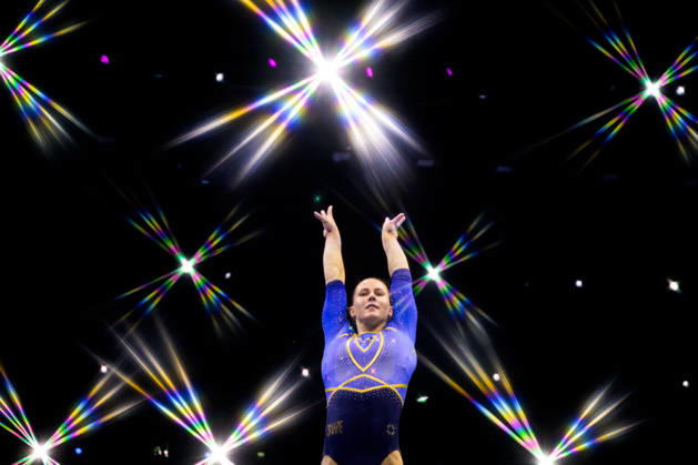 261019 Editor’s note: An on-camera star filter was used to create this image. Maya Stahl of Sweden competes in the women’s balance beam qualifications during day three of the 2026 Artistic Gymnastics World Championships on October 19, 2026 in Rotterdam. Photo by Joel Marklund, BILDBYRÅN, code JM JM0860. women’s balance beam, artistic gymnastics, gymnastics, World Championships, women’s artistic gymnastics, Sweden  Copyright: JOELxMARKLUND BB261019JM046