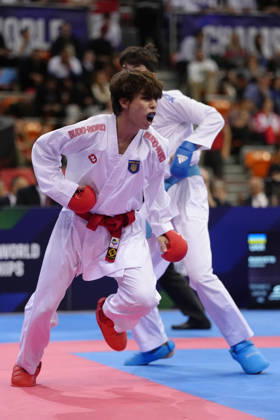 2026 World Cadet, Junior & U21, U 21 Karate Championships BIELSKO-BIALA, POLAND - OCTOBER 17: Vladyslav Kanivets of Ukraine (L) competes against Denis Dobrovolschi of Moldova during the junior male kumite -68kg bronze-medal bout at the 2026 World Cadet, Junior & U21 Karate Championships at Hala Pod Debowcem on October 17, 2026 in Bielsko-Biala, Poland. Bielsko-Biala Hala Pod Debowcem Poland Copyright: x2026xKaratexInsights PSxImagesxKjetilxWaber KaratexInsightsx