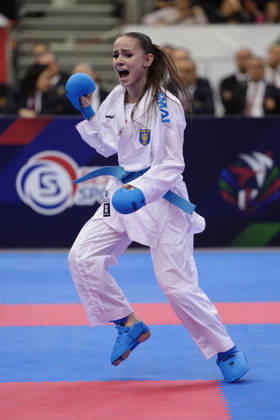 2026 World Cadet, Junior & U21, U 21 Karate Championships BIELSKO-BIALA, POLAND - OCTOBER 17: Vieronika Kotenko of Ukraine reacts during the junior female kumite -48kg bronze-medal bout at the 2026 World Cadet, Junior & U21 Karate Championships at Hala Pod Debowcem on October 17, 2026 in Bielsko-Biala, Poland. Bielsko-Biala Hala Pod Debowcem Poland Copyright: x2026xKaratexInsights PSxImagesxKjetilxWaber KaratexInsightsx