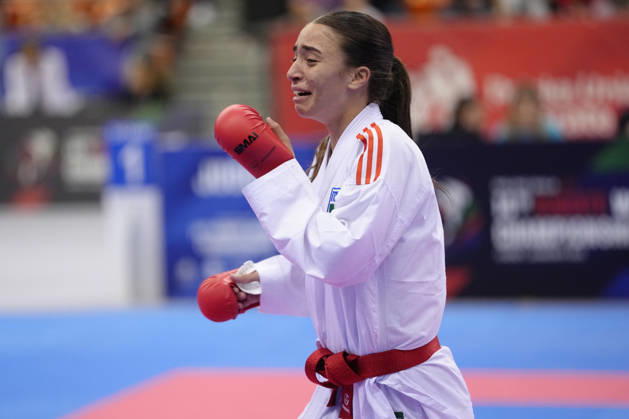 2026 World Cadet, Junior & U21, U 21 Karate Championships BIELSKO-BIALA, POLAND - OCTOBER 17: Ilaria Bianco of Italy celebrates after winning the junior female kumite -53kg bronze-medal bout at the 2026 World Cadet, Junior & U21 Karate Championships at Hala Pod Debowcem on October 17, 2026 in Bielsko-Biala, Poland. Bielsko-Biala Hala Pod Debowcem Poland Copyright: x2026xKaratexInsights PSxImagesxKjetilxWaber KaratexInsightsx