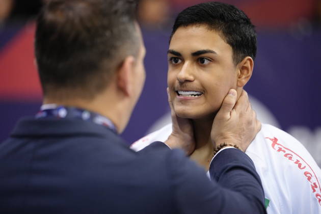 2026 World Cadet, Junior & U21, U 21 Karate Championships BIELSKO-BIALA, POLAND - OCTOBER 17: Joao Vitor Souza of Brazil reacts during the junior male kumite +76kg bronze-medal bout at the 2026 World Cadet, Junior & U21 Karate Championships at Hala Pod Debowcem on October 17, 2026 in Bielsko-Biala, Poland. Bielsko-Biala Hala Pod Debowcem Poland Copyright: x2026xKaratexInsights PSxImagesxKjetilxWaber KaratexInsightsx
