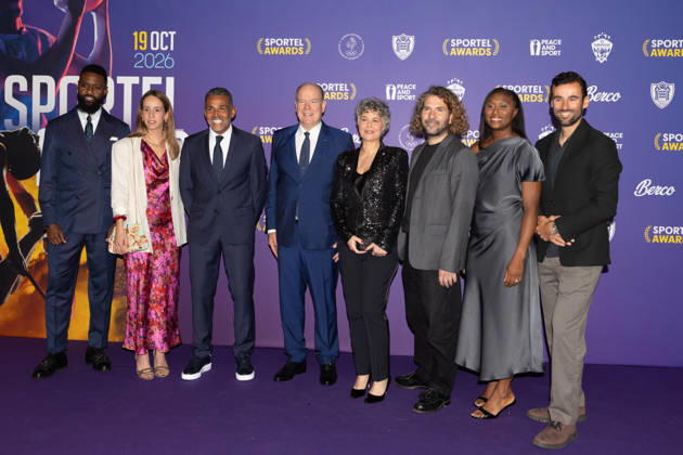 SPORTEL AWARDS MONACO 2026 Members Jury, Nicolas Nkoulou, Lisa Pou, Kilian Bron, H.S.H. Prince Albert II of Monaco, Catherine Steenkeste, Sonny Anderson, Julien Doucet and Siraba Dembele -Pavlovic attend Sportel Awards Ceremony on October 19, 2026 in Monte-Carlo, Monaco, Credit:thierry carpico Avalon  Copyright: xthierryxcarpicox xAvalonx 1144985086