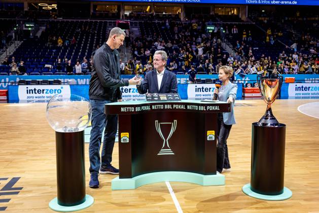 Basketball Berlin, October 19, 2026; 2026–2027 Season; Netto BBL Cup Round of 16; Alba Berlin; BMA365; Bamberg Baskets; Quarterfinal Draw; Patrick Femerling; Dr. Stefan Holz; Anett Sattler